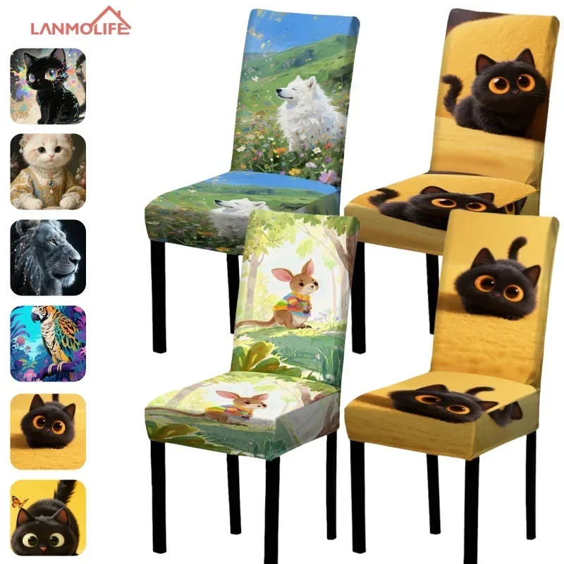 Highly Stretchable Dining Chair Covers with Adorable Animal Cartoon Patterns Stretchable Parsons Chair Covers for Home Decor