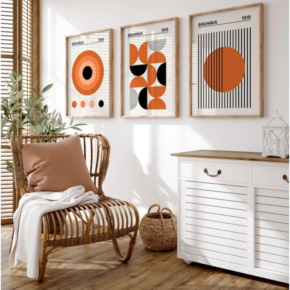 Frameless Orange Bauhaus Edition, Mid-century Modern Geometric Art, Digital Download, Living Room Bedroom Wall Art Decoration