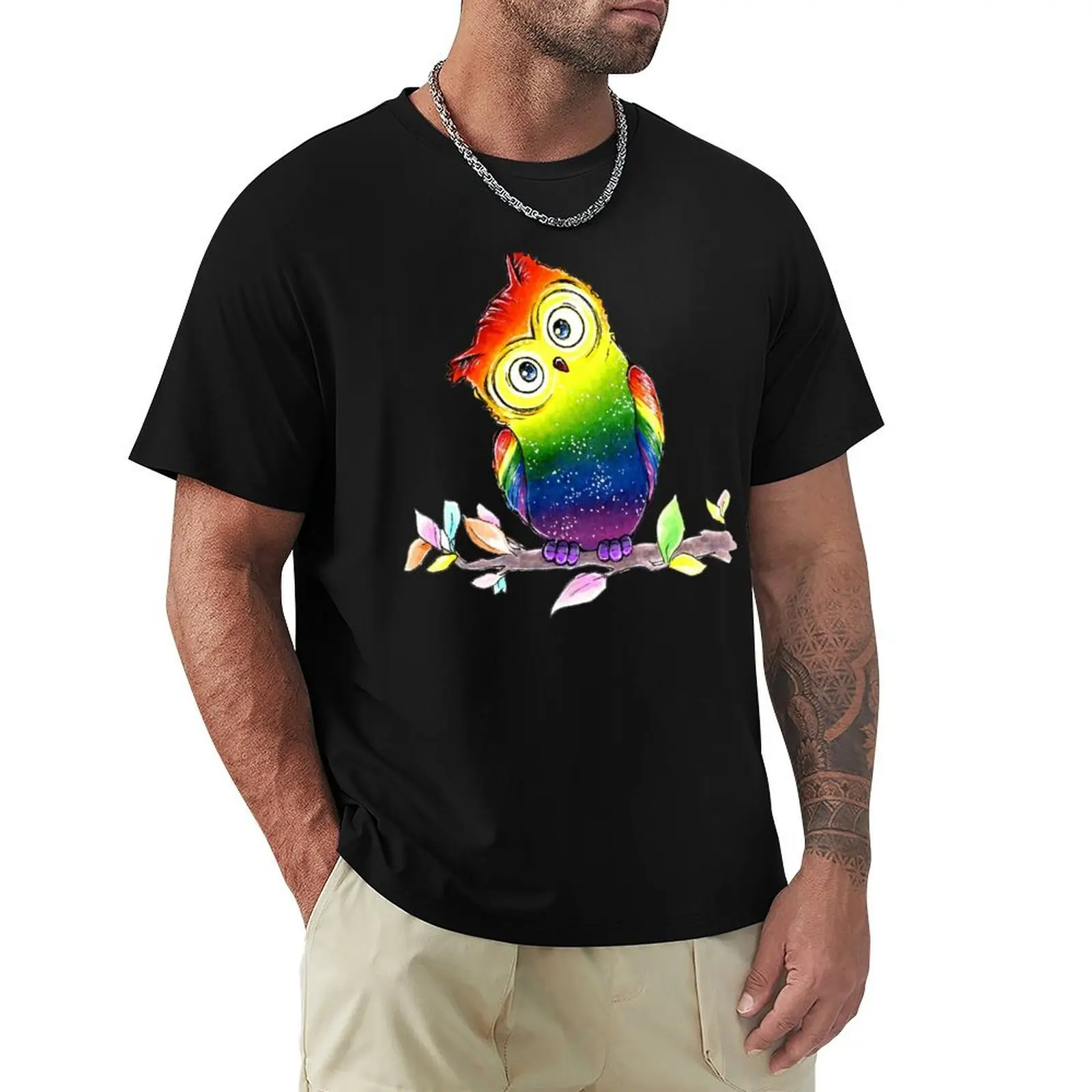 Great rainbow owl T-Shirt Work Outdoor Short Sleeve Tee