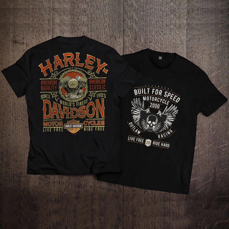 

Tough Guy Locomotive Devil Wings Printed Short-sleeved Men's T-shirt European and American Retro Trendy Brand Rock Pure Cotton