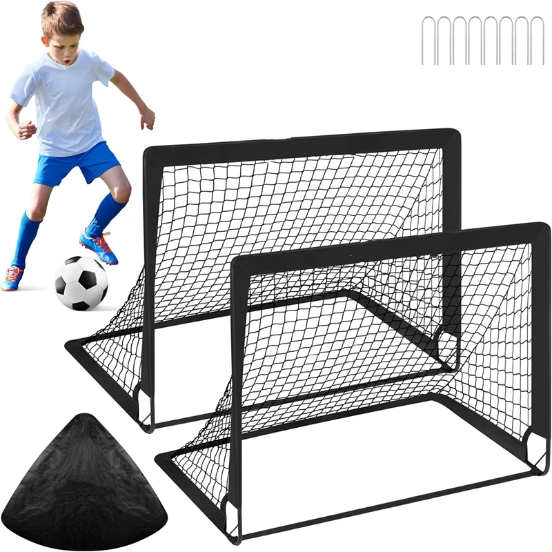 2 แพ็คเด็กฟุตบอลชุดเป้าหมายสุทธิ & Ball Pop Up แบบพกพา Backyard อุปกรณ์การฝึกอบรมสําหรับอายุ 3-16 เกมเยาวชนกลางแจ้งของขวัญ