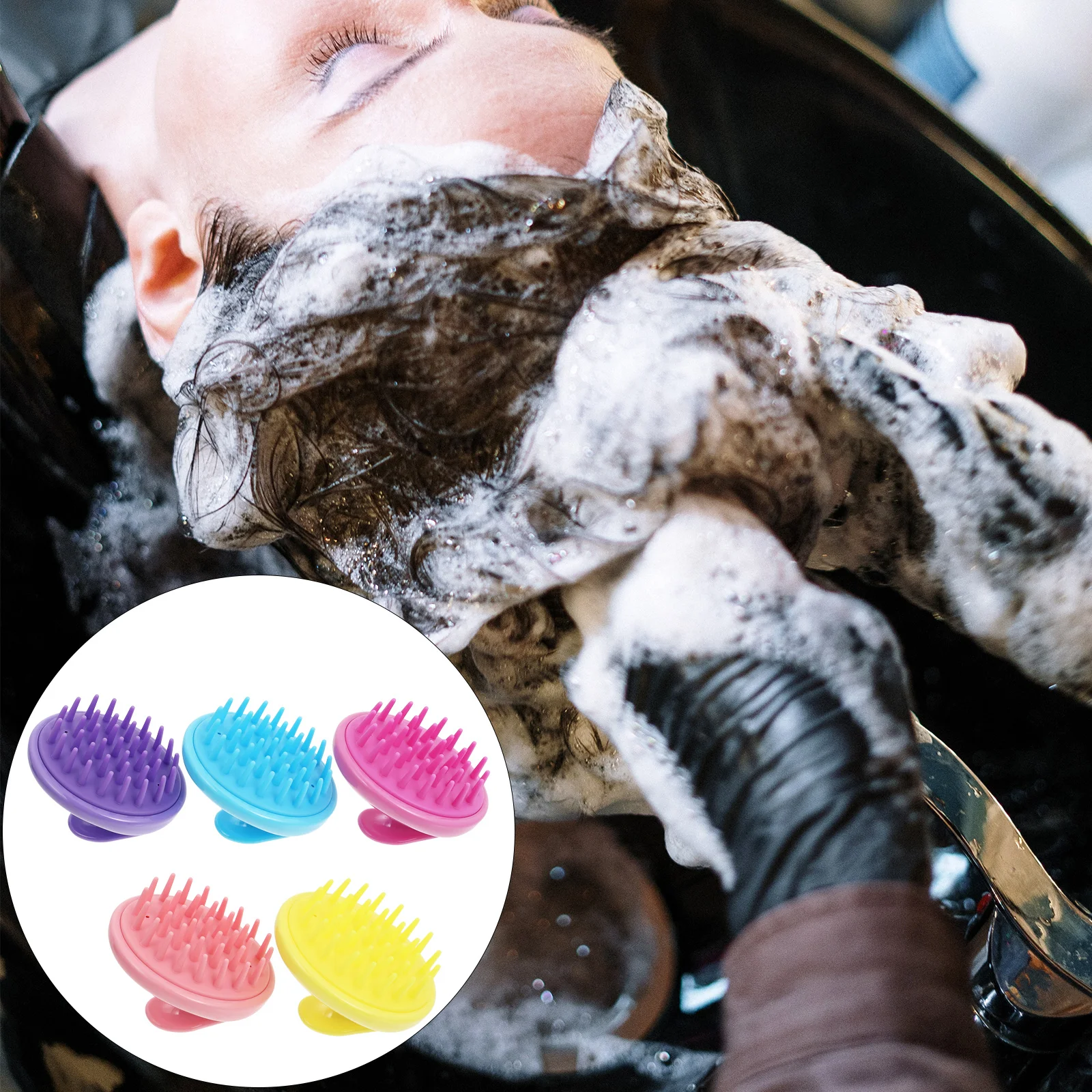 5 قطع من مشط تدليك فروة الرأس من السيليكون، أداة استحمام محمولة خفيفة الوزن لتنظيف فروة الرأس والعضلات العميقة #6