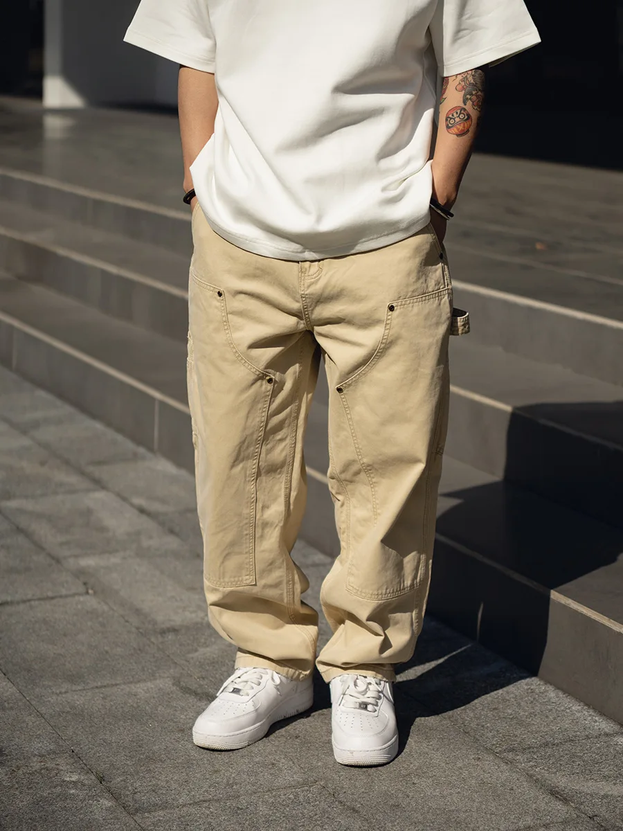 Double Knee Reinforced Canvas Casual Logging Work Pants Old-Fashioned American Retro Straight Leg for Comfortable Wear