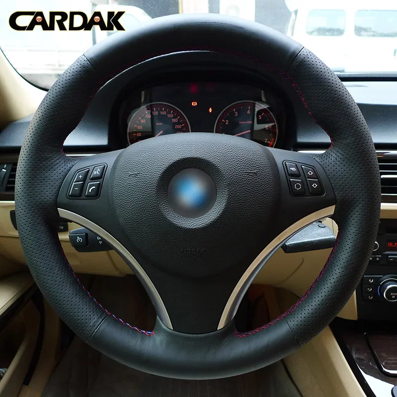 CARDAK Black artificial Leather Car Steering wheel cover for BMW E90 335i 320i 325i 330i 120d E87 120i 130i