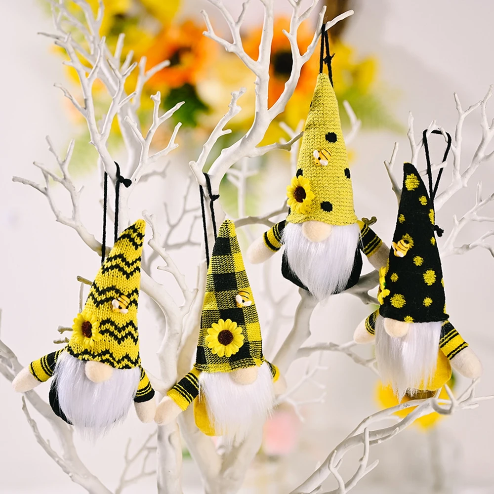 Sunflower Bumble Bee Gnome Doll Scandinavian Honey Bee Elfs Home Decorative Figurines Plush Faceless Doll Tabletop Ornaments