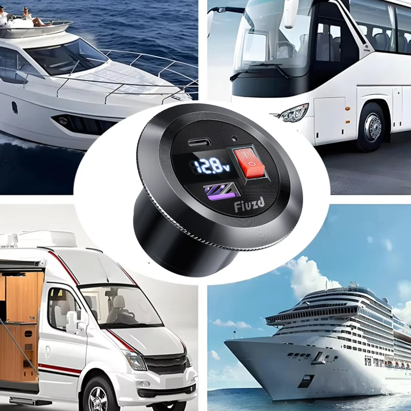 Presa per caricabatteria da auto PD3.0 e QC3.0 doppie porte USB C con interruttore LED 54W ricarica rapida 12V/24V per adattatore moto