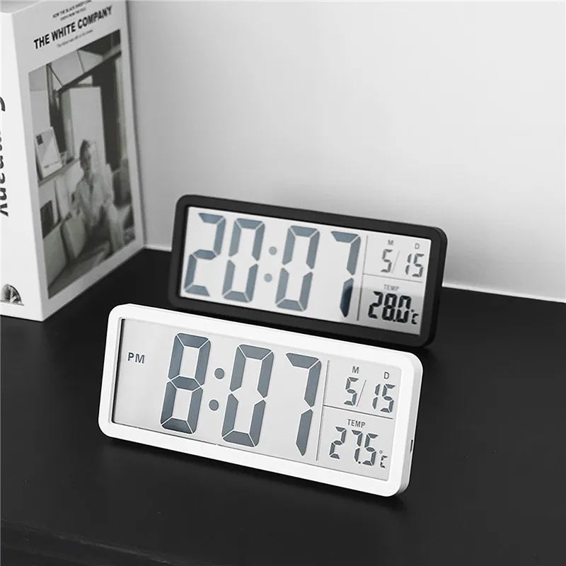 Digital LCD Wall Clock Multi-function Temperature Date Time Display Tabletop Electric Clock 12/24H System for Bedroom Home Decor