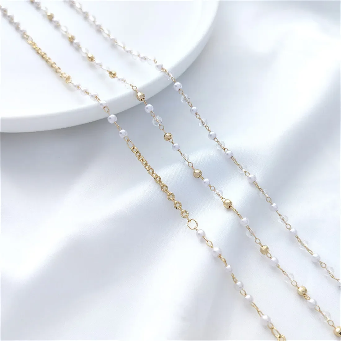 14K Wrapped Gold Imitation Pearls, Gold Beads, Crystal Chains, Sun Flowers, Loose Chains, Diy Handmade Jewelry Chains B674