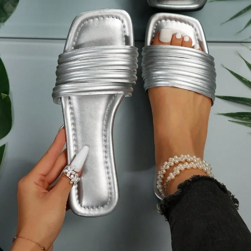 

Женские тапочки, женские летние модные шлепанцы на плоской подошве, женские шлепанцы с открытым носком, сандалии большого размера