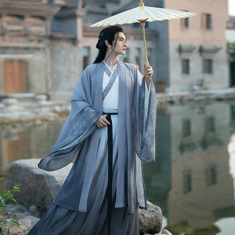 Nuovo stile originale Hanfu sia per uomo che da donna, camicetta e gonna lunghi fino alla vita, camicia a maniche larghe, set elegante e cavalleresco