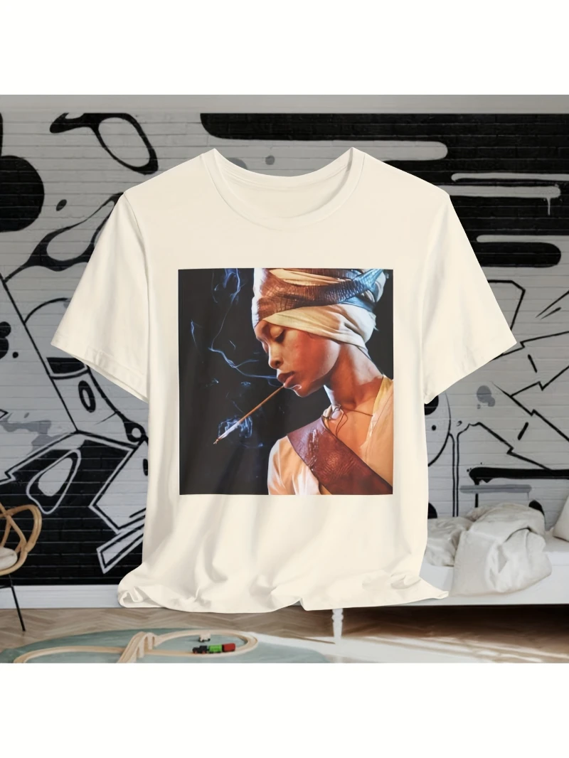 The world continues to burn with the smoke of cigarettes Badu casual short-sleeved crew neck T-shirt unisex hip-hop street style