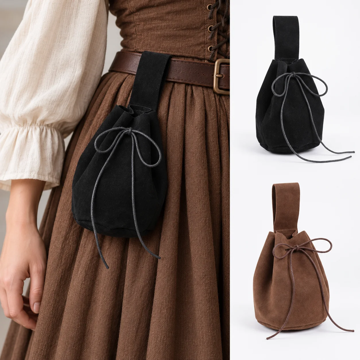 Costumes - Vintage Solid Faux Suede Drawstring Belt