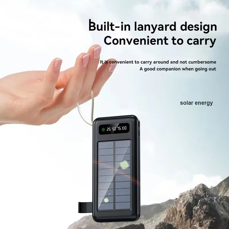 2026NEW 200000mAh Solar Power Bank Large Capacity Mobile Power Fast Charging Battery With Dual USB 4 Cables For iPhone Samsung