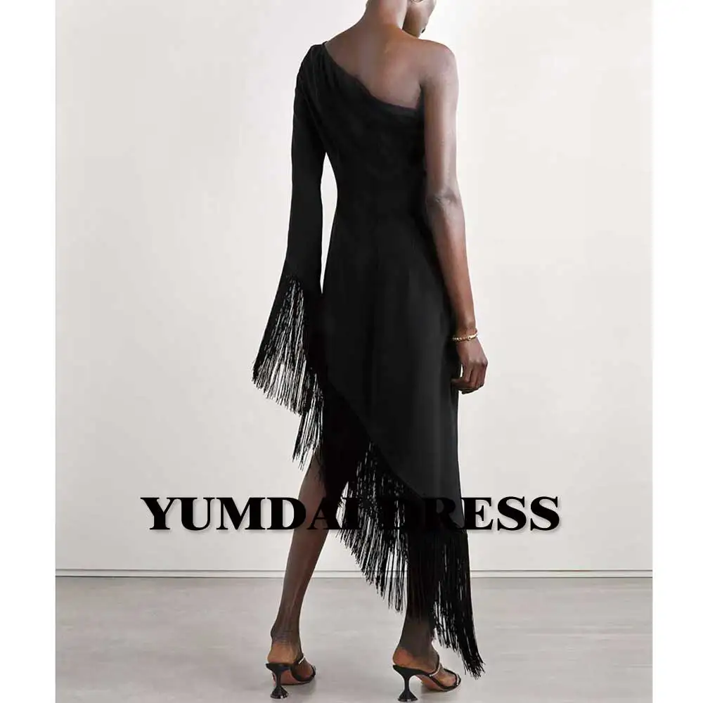 YUMDAI-vestido de noche Midi de un hombro para mujer, prenda de lujo con borlas amarillas de Dubái, manga larga, para ocasión especial de regreso a casa, 2024