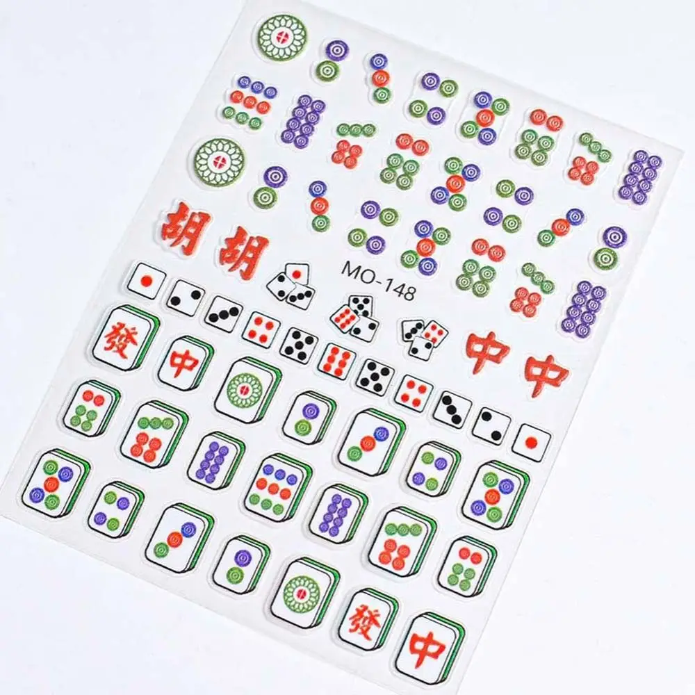 Accesorios para uñas Mahjong, pegatinas para uñas, dijes de dibujos animados, calcomanías para uñas de personaje chino Mahjong, Color rojo, Mini verde Mahjong