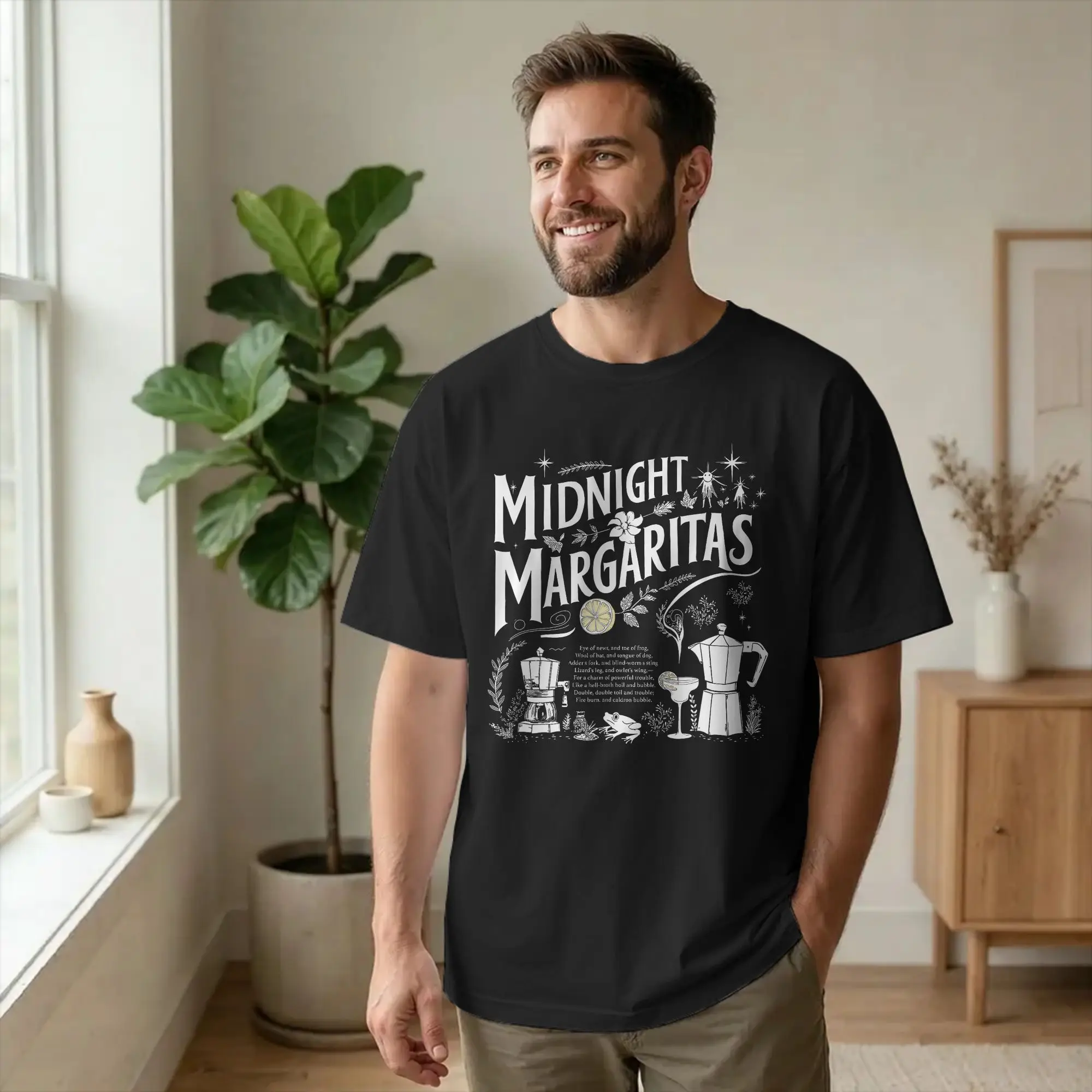 Trick Or Treat Midnight Margaritas T-Shirt Men Spooky Halloween Fashion Cotton Tee Crewneck Short Sleeve T Shirt Graphic Tops