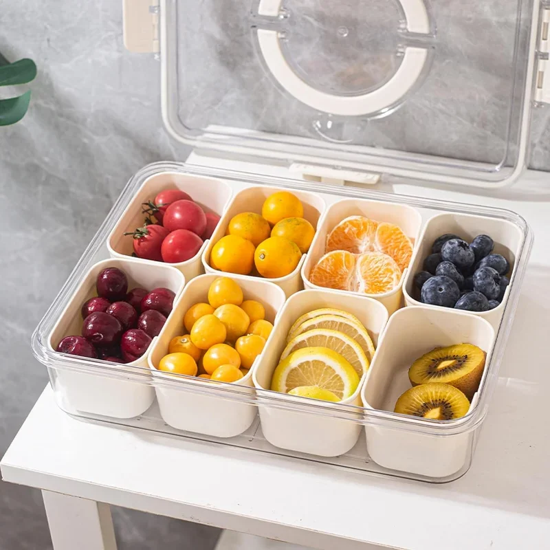 4/8 Grids Divided Serving Tray Storage Box Kitchen Portable Sub-format Seasoning Separator Box Fresh-keeping Snack Fruits Food B