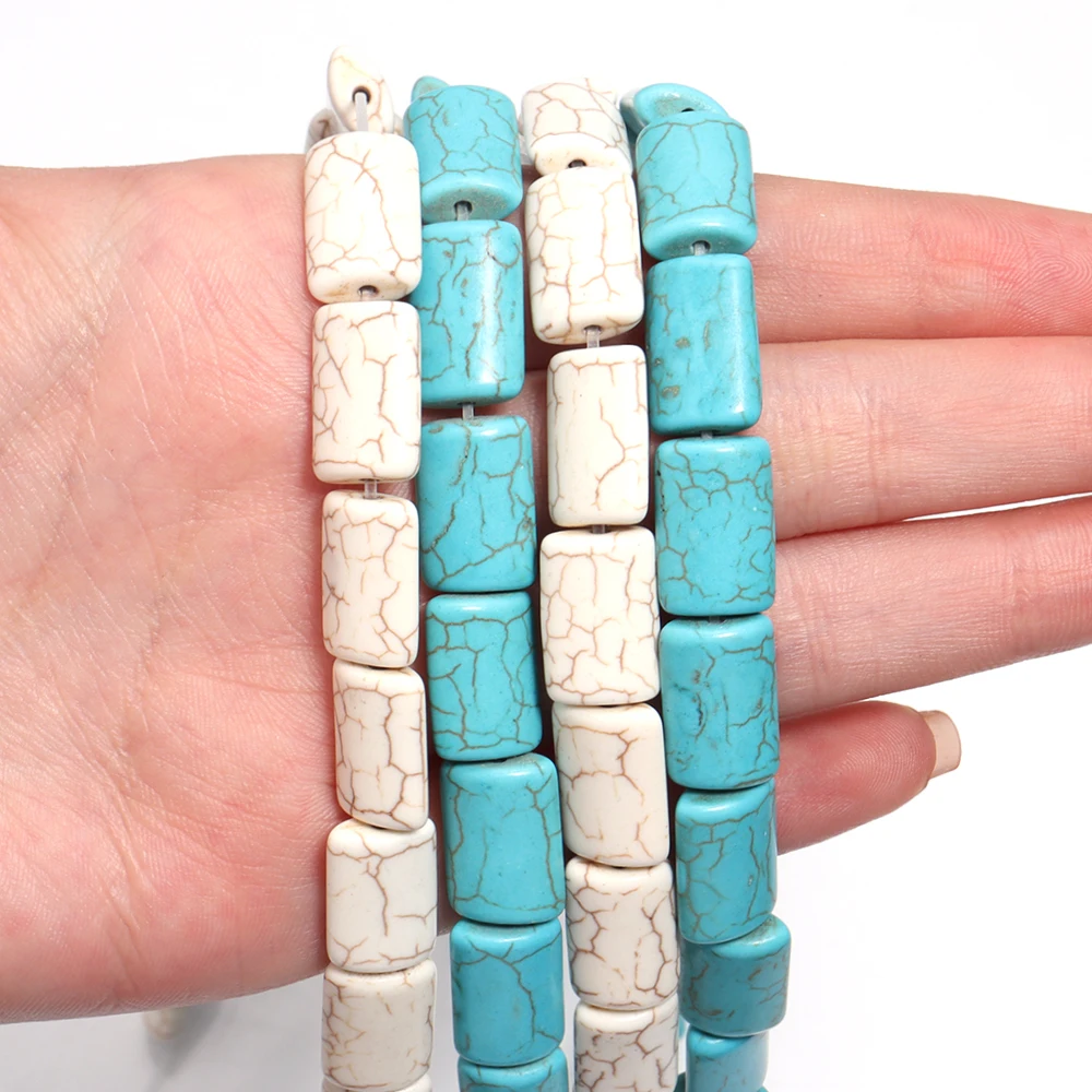 1 Strand Rectangle Turquoise Beads White Blue Color Natural Stone Beads For Jewelry Making DIY Necklace Bracelet Accessories
