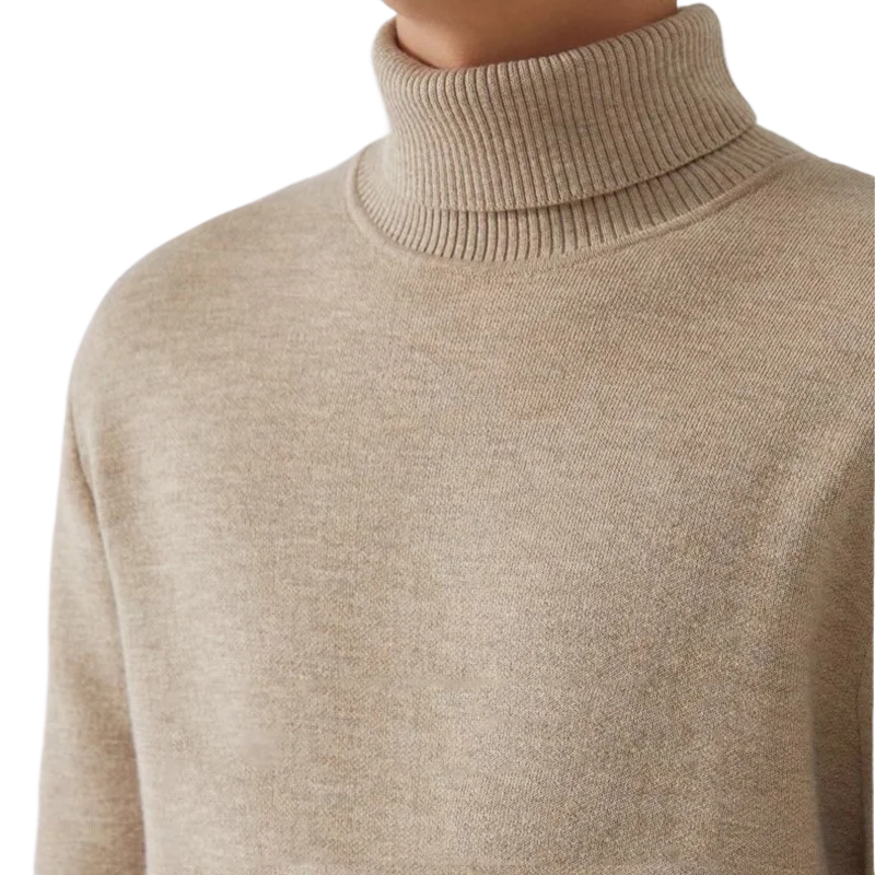 We.Fine Autumn Winter Men\'s Turtleneck Sweater Knitted Warm Velvet Long Sleeve Casual Pullover Outdoor Cold-Proof Base Sweater