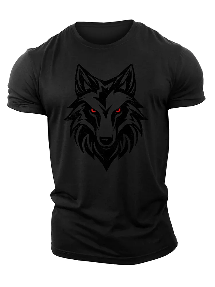 3D Printing Untamed Wolf Red Eyes Drip Gym T-Shirt High Quality Cotton Casual Men Short Sleeves Top Muscle Man Tough Guy Tshirt