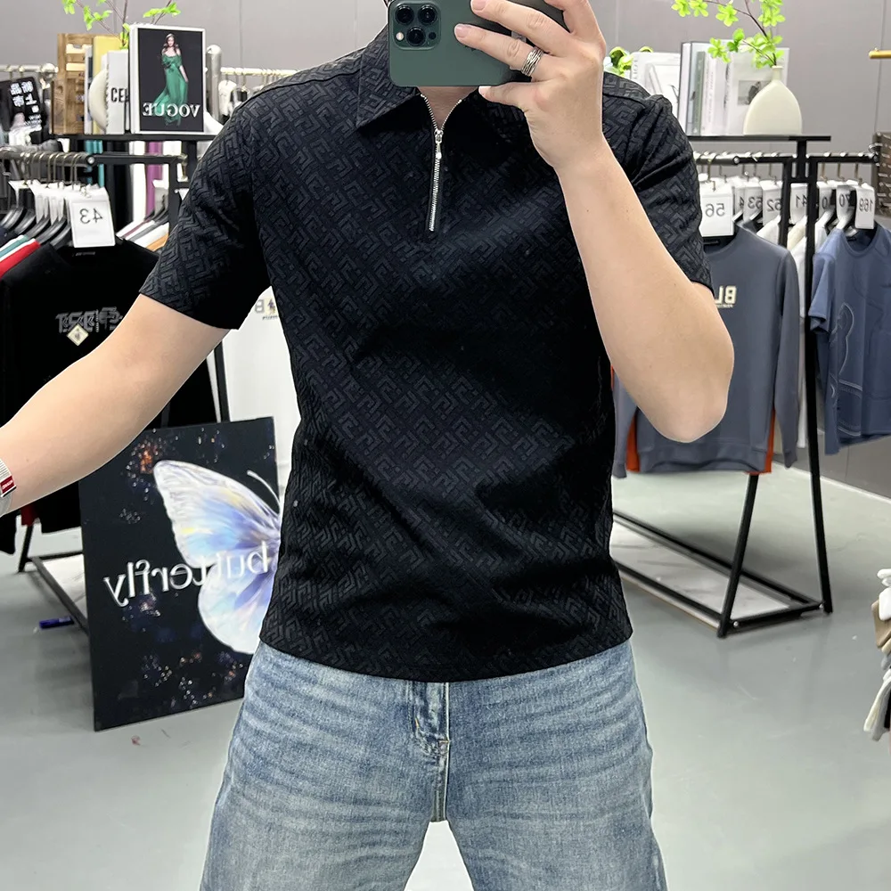 Men Short Sleeve Polo Shirt Summer Luxury Half Zipper Lapel Tshirt Breathable Slim Fit Comfortable Daily Casual Business Tops