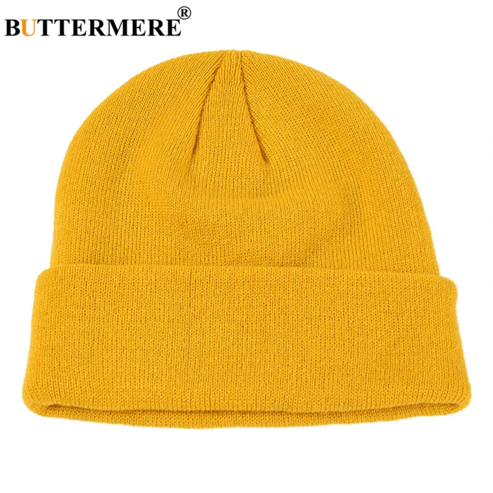 BUTTERMERE Skullies Beanies Winter Cap Men Women Korean Fashion Warm Solid Orange Yellow Red Blue Black Casual Knitted Hat