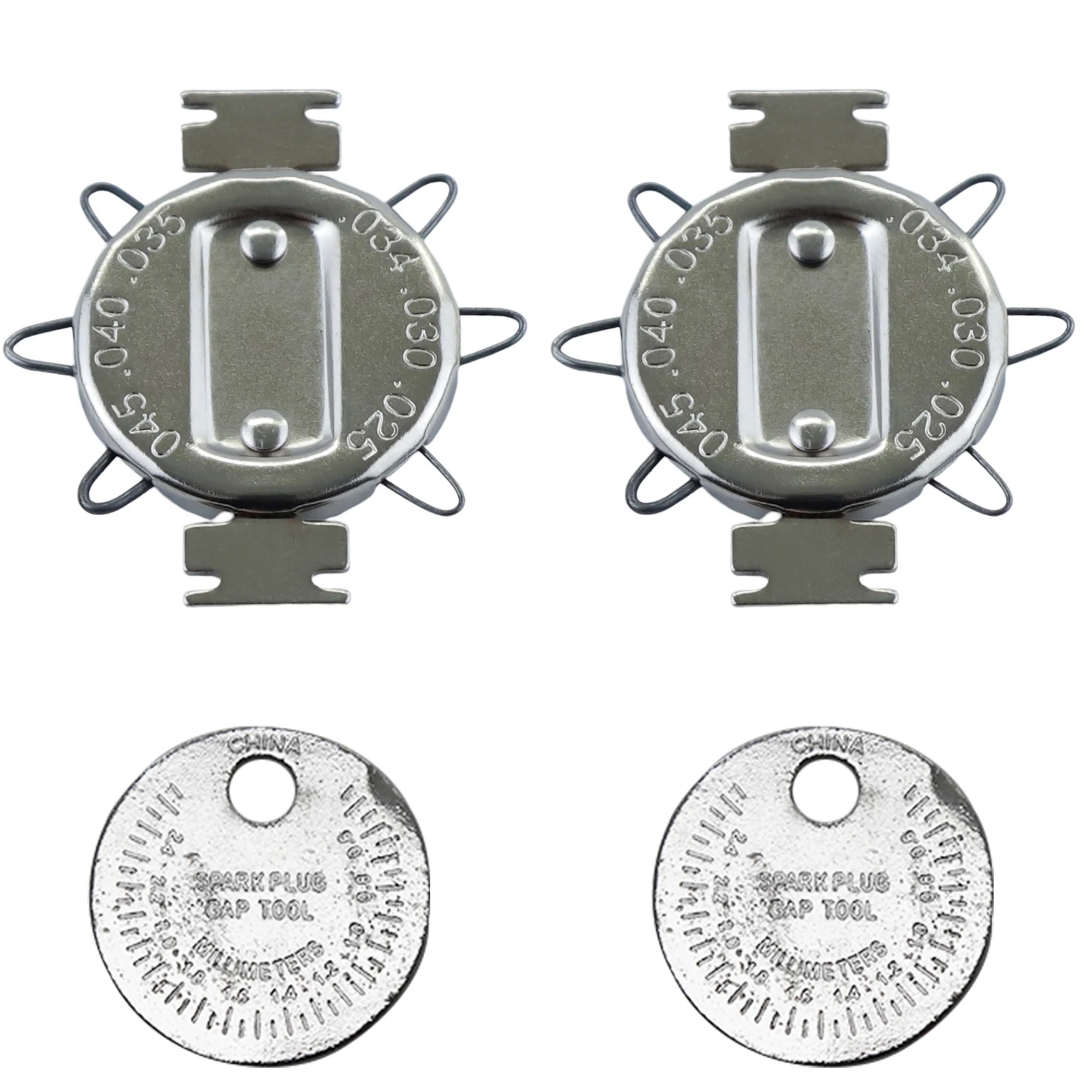 4Pcs Spark Plug Gap Gauge Set Dual-Marked SAE and Metric Sizing from 0.02-0.1 Inches and 0.5-2.5mm with Ramp and Wire Gauge