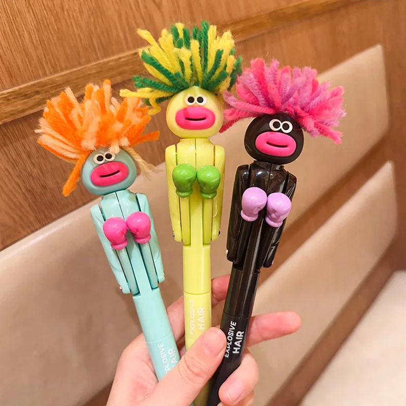 Novelty Funny Ugly Bomb Hair Boxing Pen Drawing Toys Children's Stress Relief Toys Cute Neutral Pen Toy Student Supplies