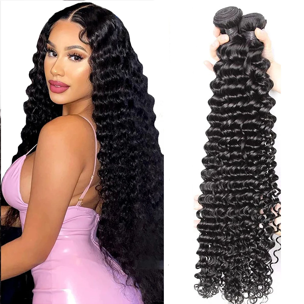 

Deep Wave Human Hair Extensions Curly Brazilian Hair Weave 1/3/4 Bundles Natural Hair Extension 100% Remy Human Hair Bundles