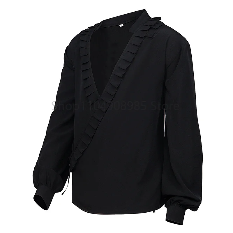 

Men Medieval Costume Shirt Grooms Pirate Reenactment Larp Knights Renaissance Bandage Tops Long Sleeves For Adult Men