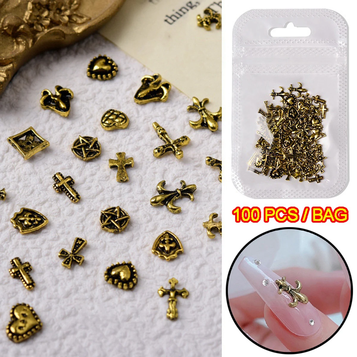 100 PCS/BAG Mixed Set Nail Decoration Jewelry Punk Style Personality Decorative Alloy Nail Art & Sticker