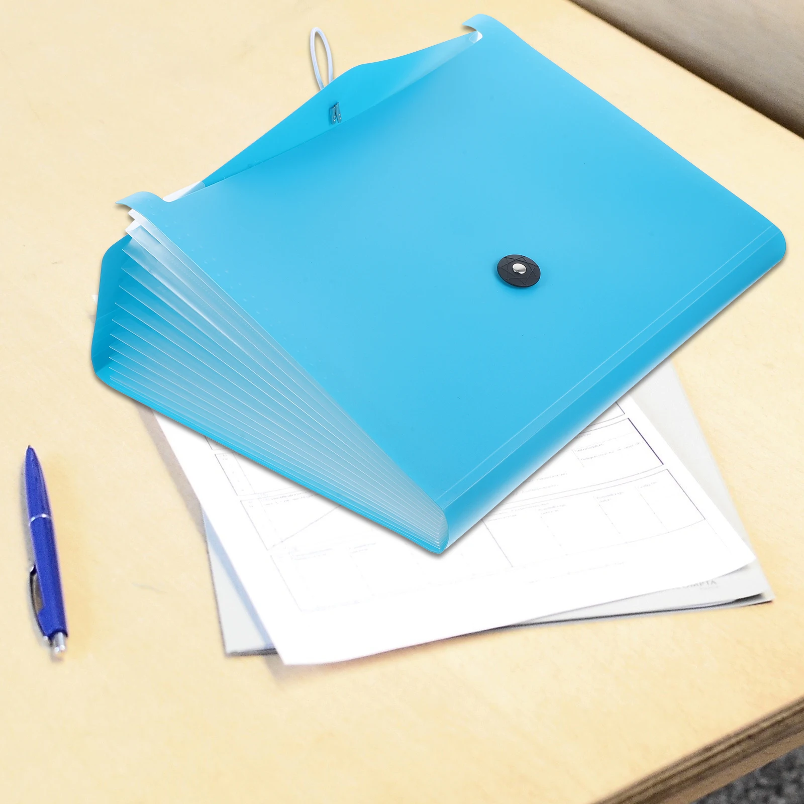 

13 Grid Solid Color Test Paper Clip Accordion Bag Large Capacity PP Blue File Folder able Document Storage ganizer