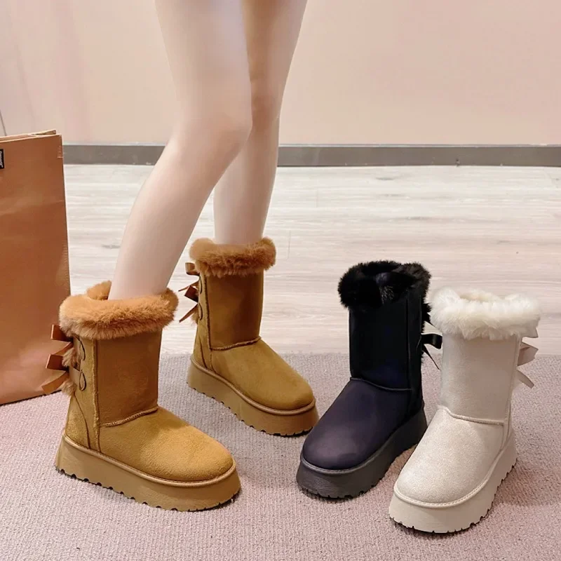 Women\'s Snow Boots 2024 Winter New Fashion Plush Platform Shoes Outdoor Warm Boots Women Shoes Bota Camurca Cano Longo