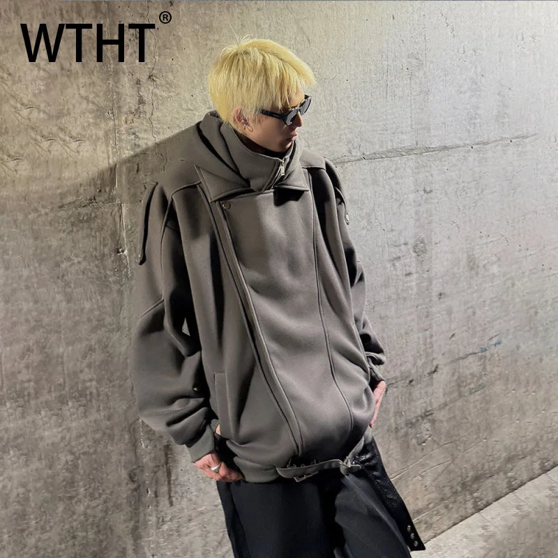 

WTHT Fashion Men's Spliced Deconstruction Irregular Coats Trendy Stand Collar American Style Jackets Male 2025 Autumn 2A1803