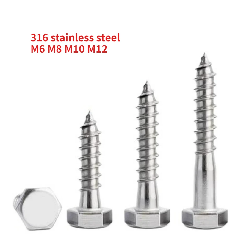 

2-10 шт. M6 M8 M10 M12 316, саморез с шестигранной головкой из нержавеющей стали, внешний шестигранный винт, деревообрабатывающий винт