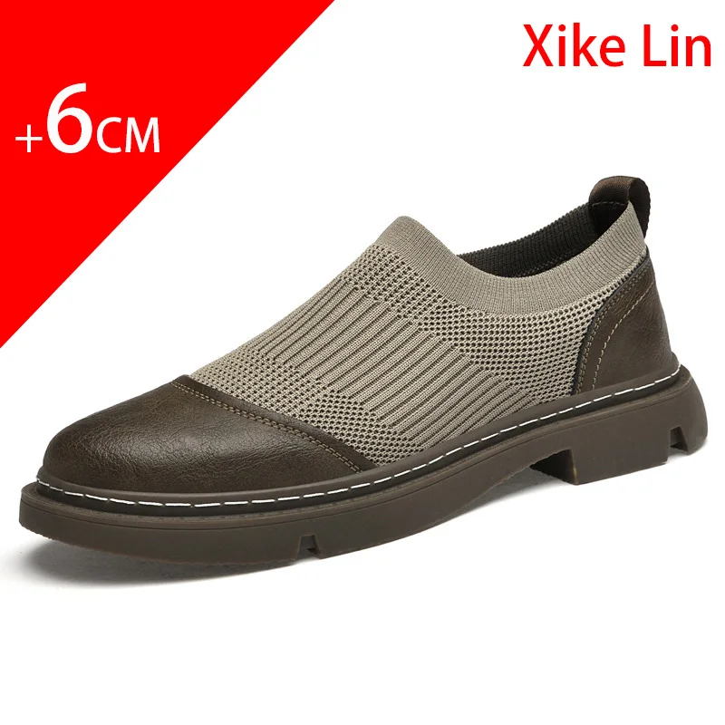 Casual Heightening Shoes Breathable Mesh Fabric Low Heel Wear resistant Sole Unfastening Strap Opening Design Casual Mens Shoes