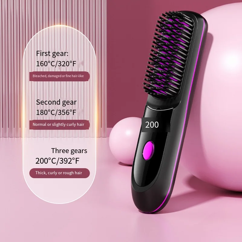 

Портативная электрическая ЖК-дисплей с USB-керамическим нагревом, расческа для прямых волос, беспроводная перезаряжаемая расческа с отрицательными ионами, инструмент для укладки, щетка для выпрямления