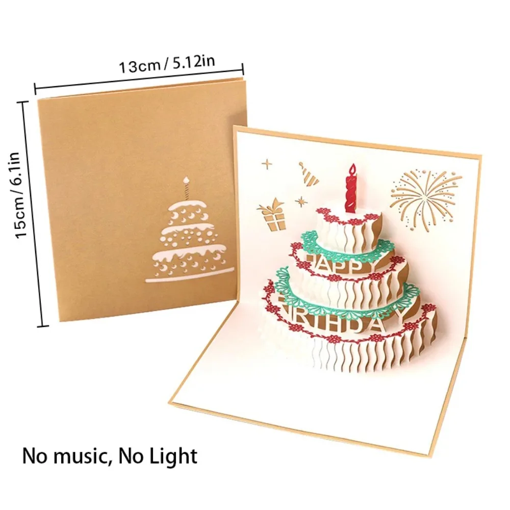 Pop Up 3D Music Light Birthday Cards Foldable Creative Happy Birthday Greeting Card Hollow Automatic Opening