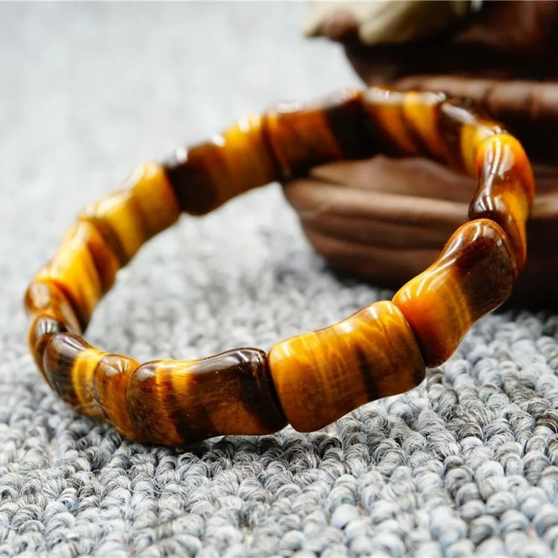 

Natural Yellow Tiger's Eye Stone Bracelet, Bamboo Joint Hand Row
