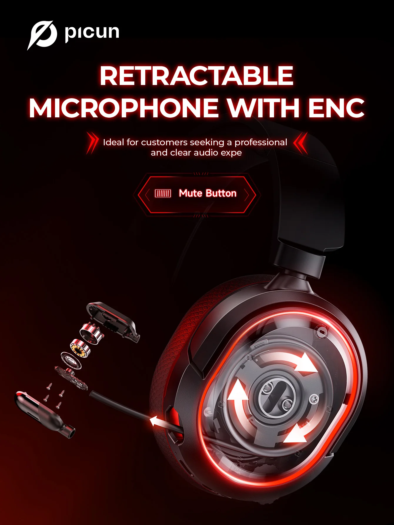 Picun G2 Wireless Gaming Headset Bluetooth 5.3 2,4G Kopfhörer 7.1 Surround 5ms ENC-Mikrofon mit geringer Latenz für PC PS4 PS5 Telefonschalter – Detail 5