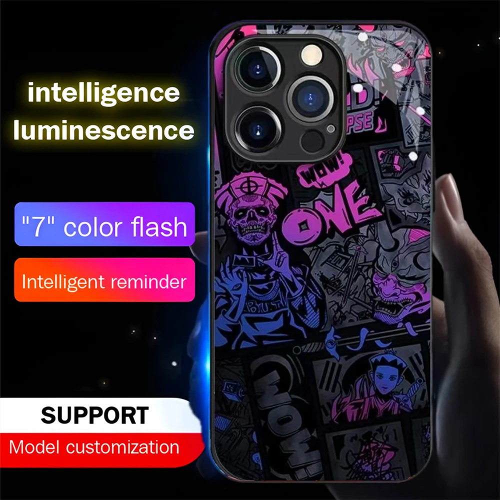 

Hot Graffiti Culture Luminous Glass LED Call Light Up Flash Phone Case For iPhone Air 17 16 E 15 14 13 12 11 Pro Max Plus SE2020