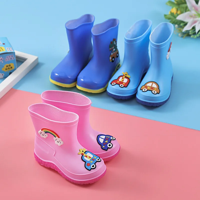 New Children Boys Girls Fashion PVC Rain Boots Non-slip Cartoon Rainboots Waterproof Water Shoes For Kids Wellies