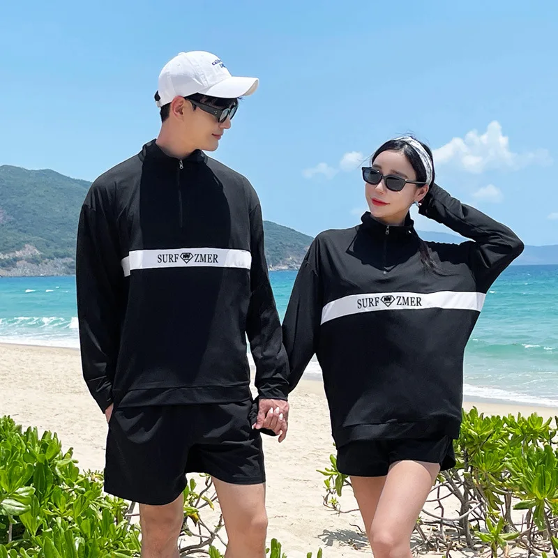 Couples Long Sleeve Rash Guards Multi-Piece Swimsuit Swimwear Bathing Suits Surfing Long Pants for Women And Men Beach Wear image 2