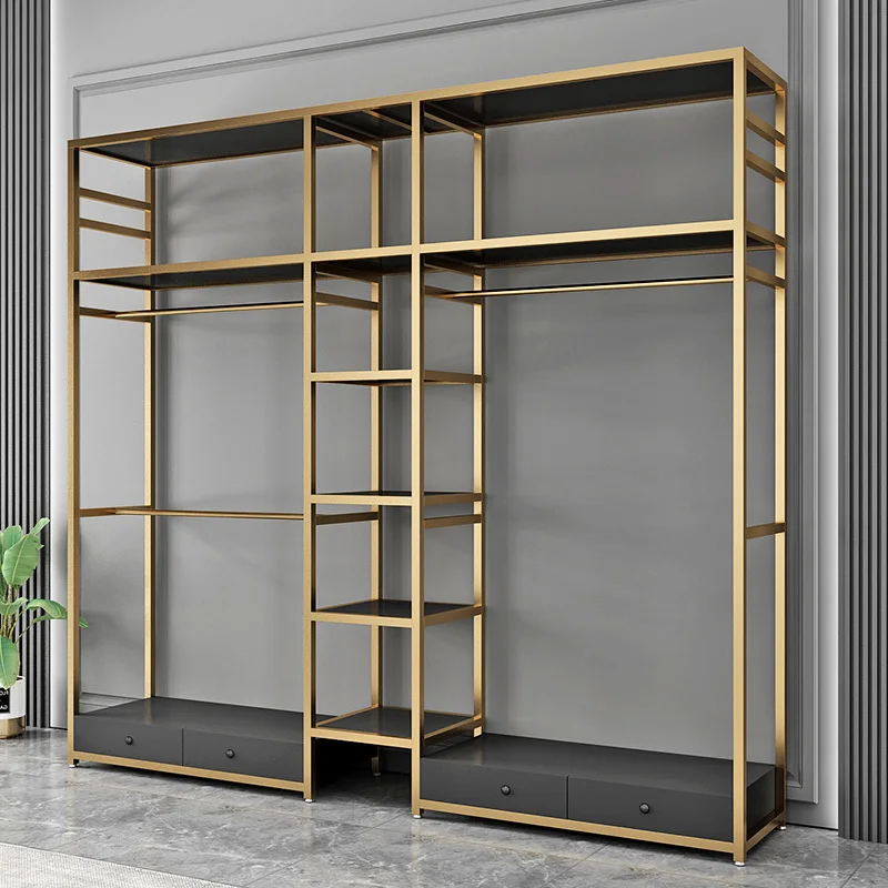 Custom. Open Wardrobe Household Hangers Bedroom Floor Clothes Rack Vertical Metal Iron Art Walk-in Coat Rack Set