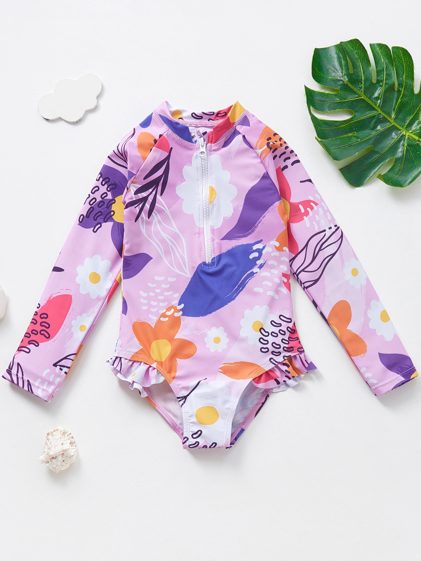 Mermaid Fish Scale Girls Rash Guard Set One Piece Swimwear for Kids