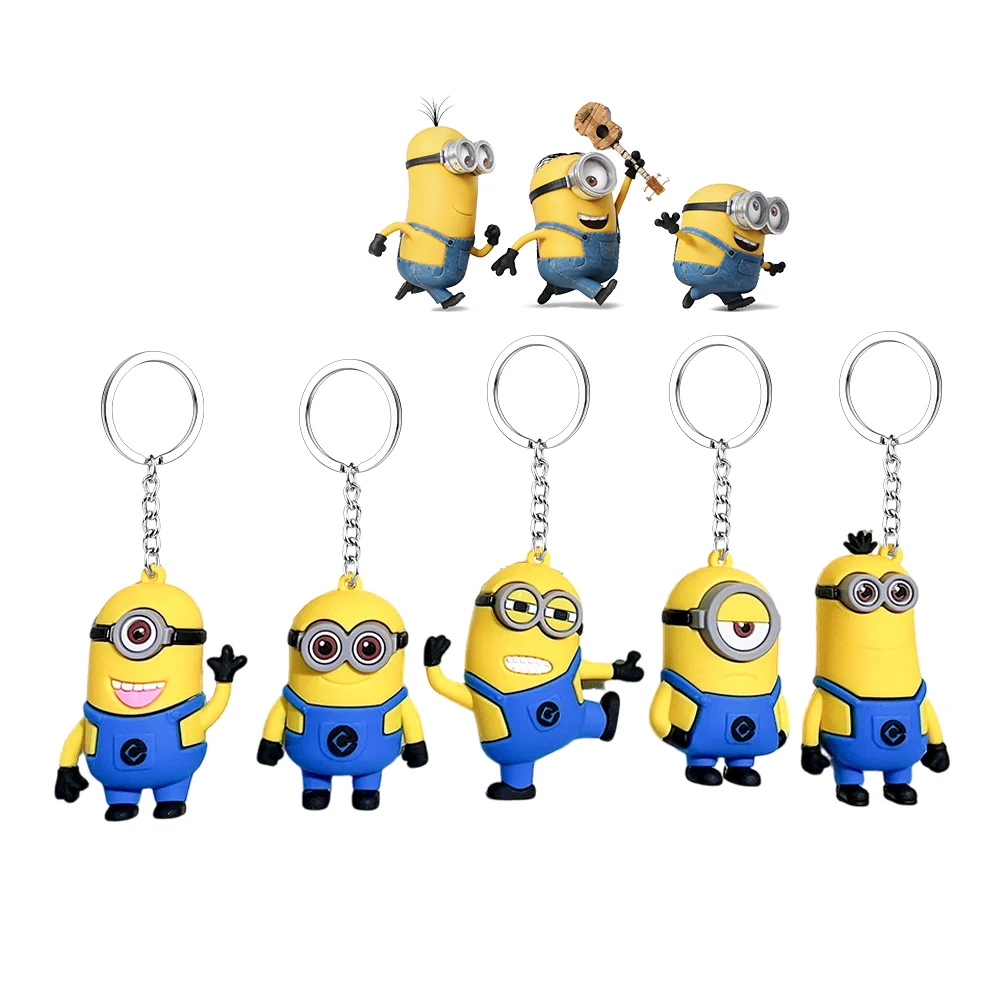 5pcs Anime Minions Keychain Cartoon Child Toy Gift Key Ring PVC Minion Doll Cute School Bag Pendant Car Key Chain Accessories
