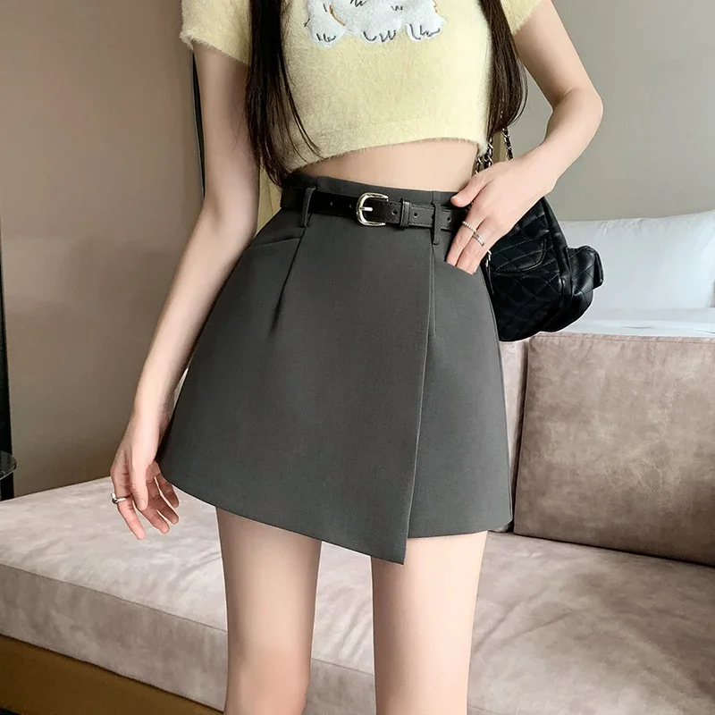 

Korean Fashion Irregular High Waist Shorts Skirts Women 2025 Spring Summer Belt A-line Skirts Ladies Casual Suit Faldas Mujer