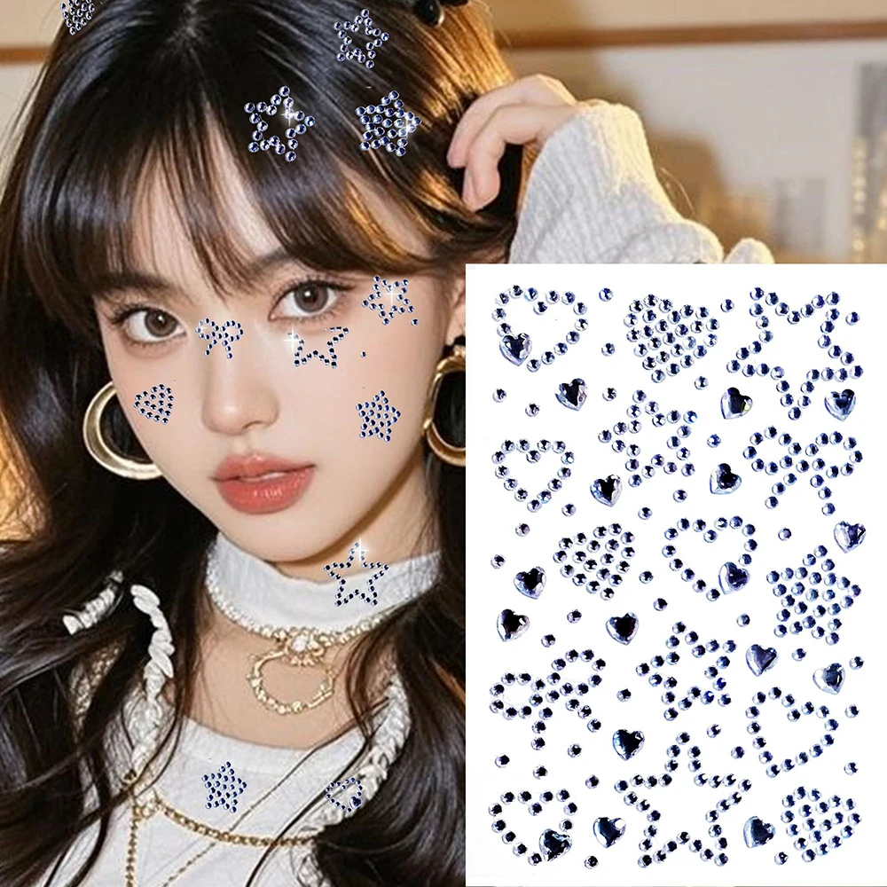 สติกเกอร์ติดเล็บรูปหัวใจ 3 มิติ ประดับเพชร 1 แผ่น สีชมพู/ฟ้า แบบติดเอง รูปทรงต่างๆ ของขวัญสำหรับเด็ก