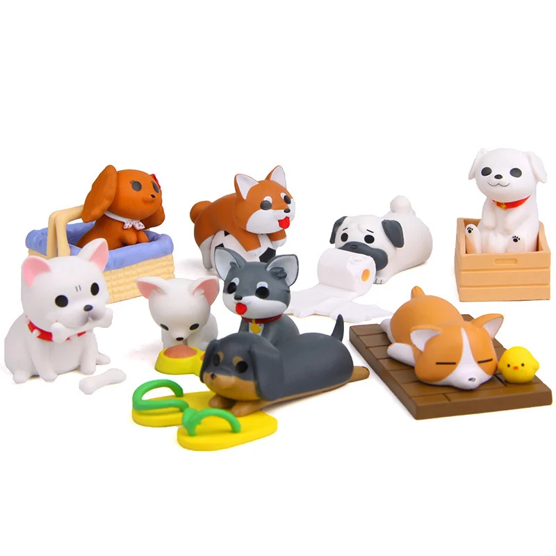 

8PCS/Sets Cute Dogs Welsh Corgi Pembroke Dachshund Pug Dolls Mini Figures Animal Puppy Model Craft Ornament for Kids Toys Gifts