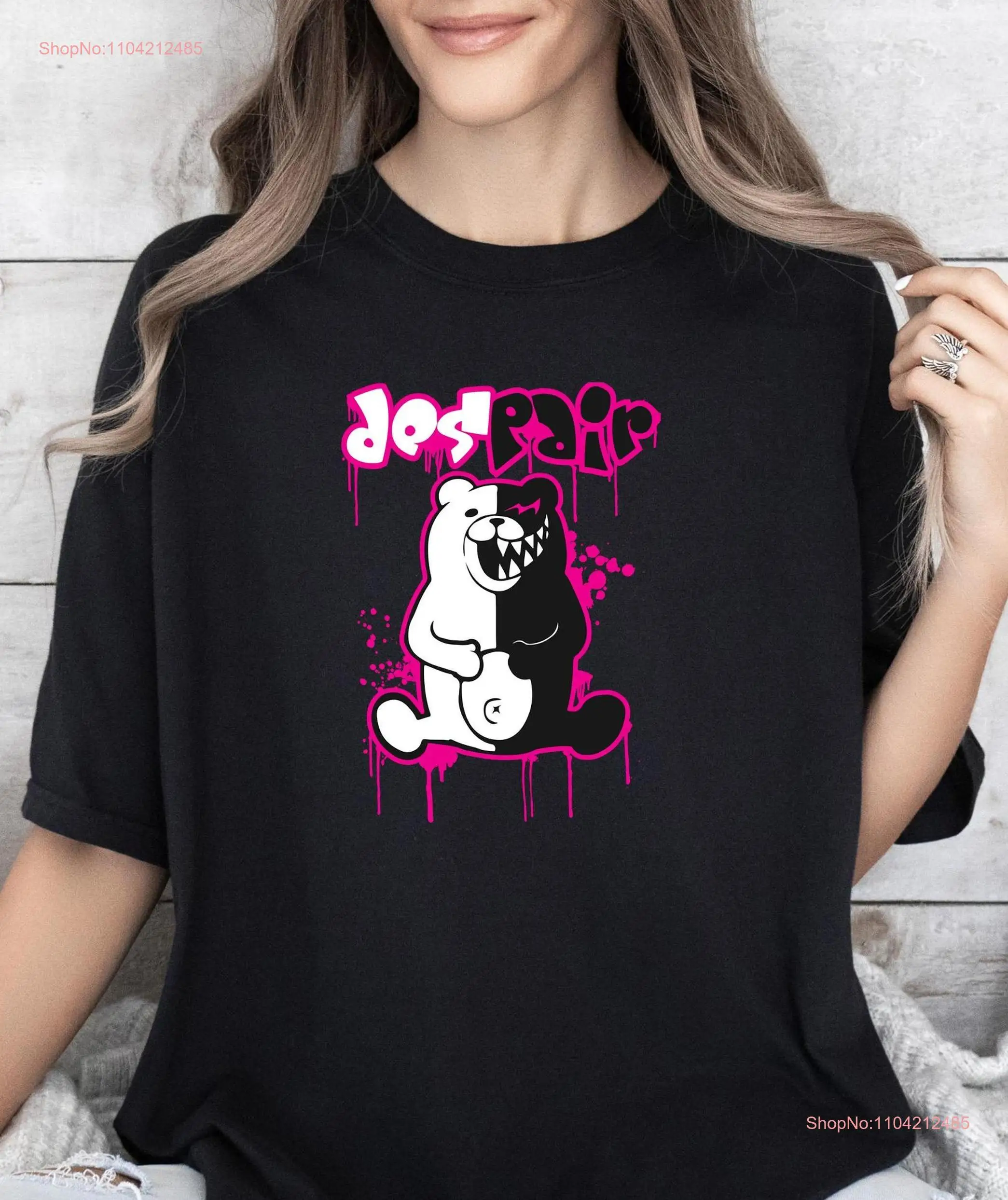 Danganronpa Monokuma Despair Pink T Shirt EricaCarpenters long or short sleeves